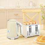 3000w 1.7l Kettle With Retro Thermometer, 4 Slice Toaster Set | Cream