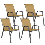 Outsunny Stackable Outdoor Chairs Set Of 4, Rattan With Armrests