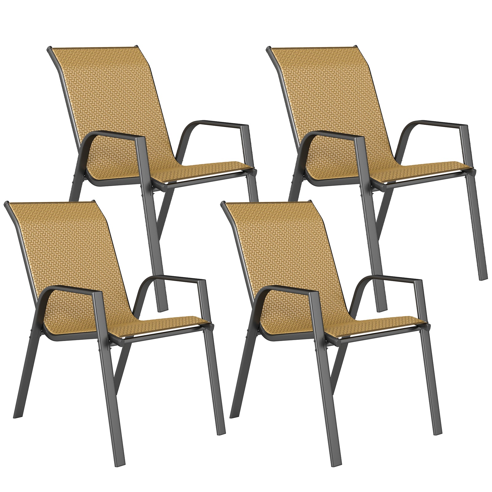 Outsunny Stackable Outdoor Chairs Set Of 4, Rattan With Armrests