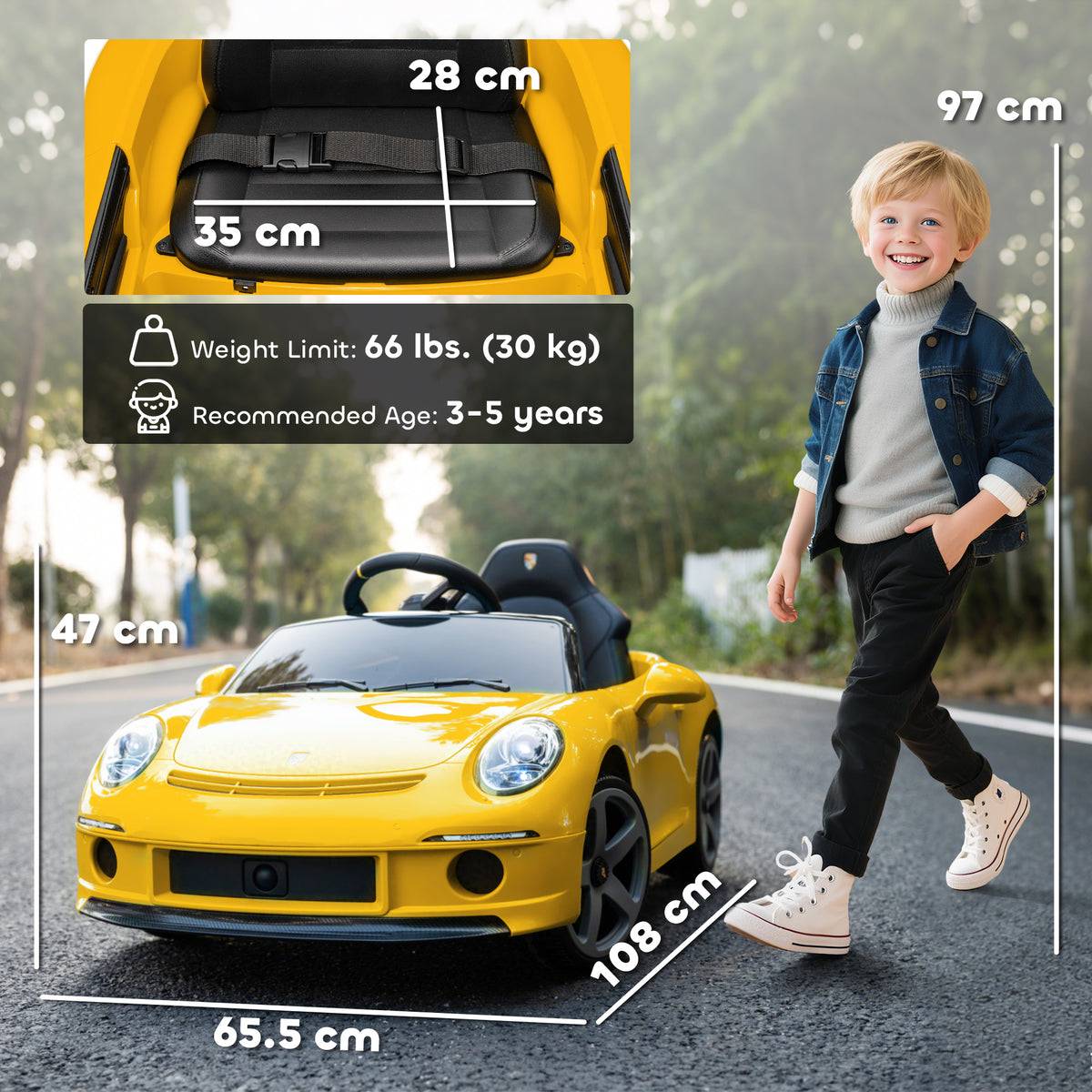 AIYAPLAY Electric Car For Kids 12v Licensed Ruf Gt For 3-5 Years