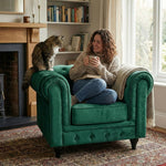 Chesterfield Scroll Arm Velvet Sofa 1 Seater | Emerald
