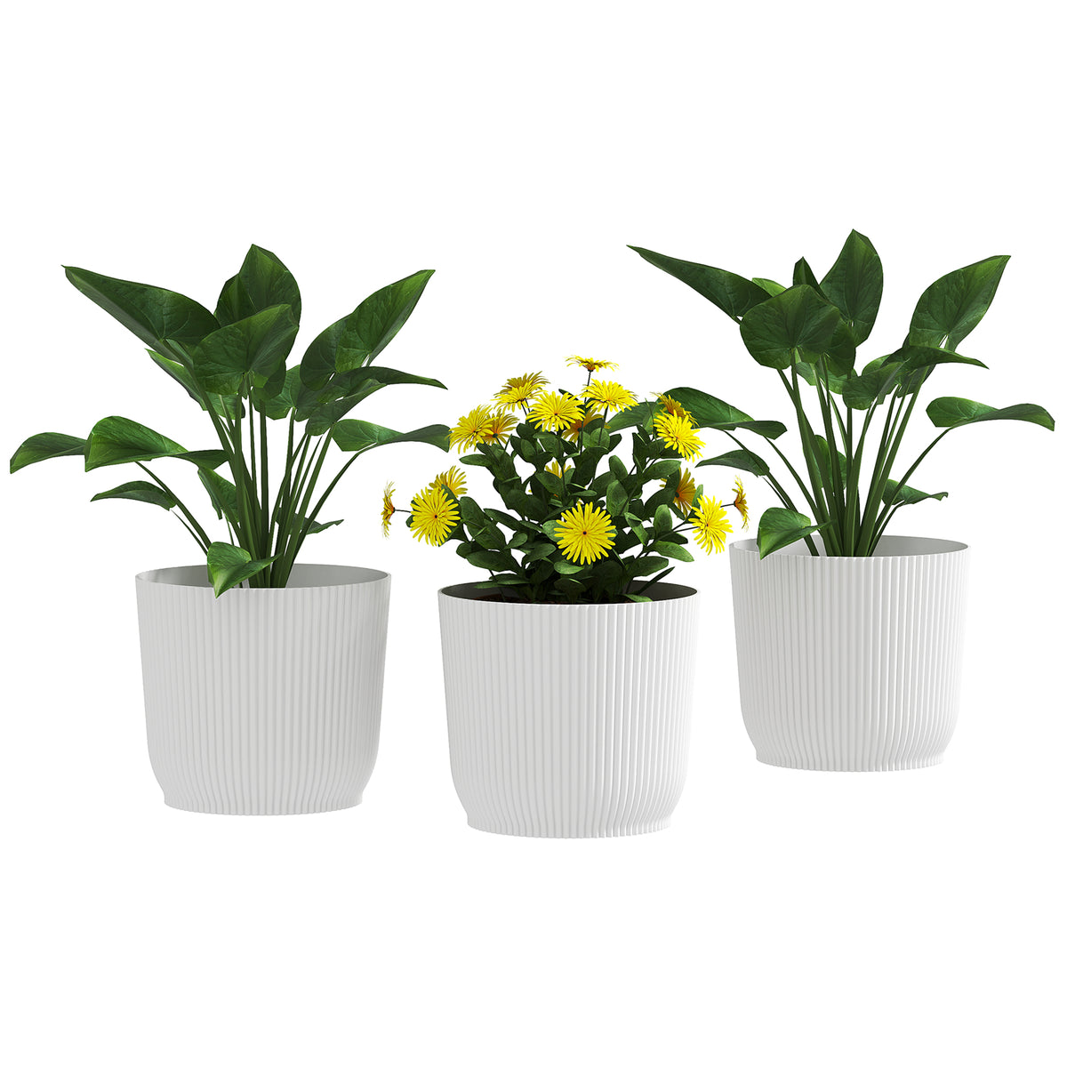 Round Plant Pots Outdoor 22cm For Garden Decoration | Set of 3 | White