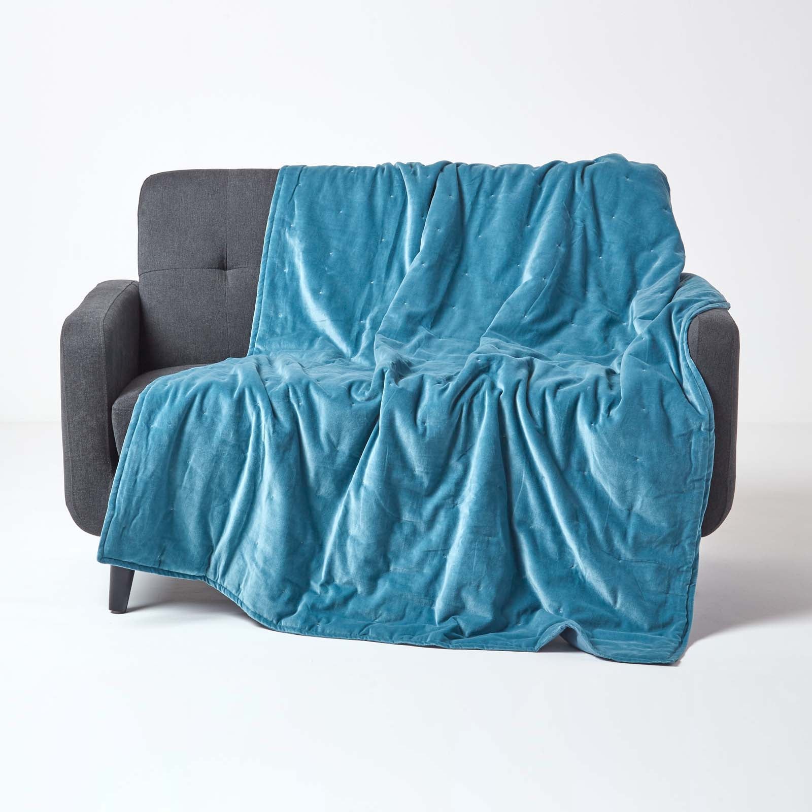 Velvet Cotton Quilted Throw | 150cm x 200cm | Blue