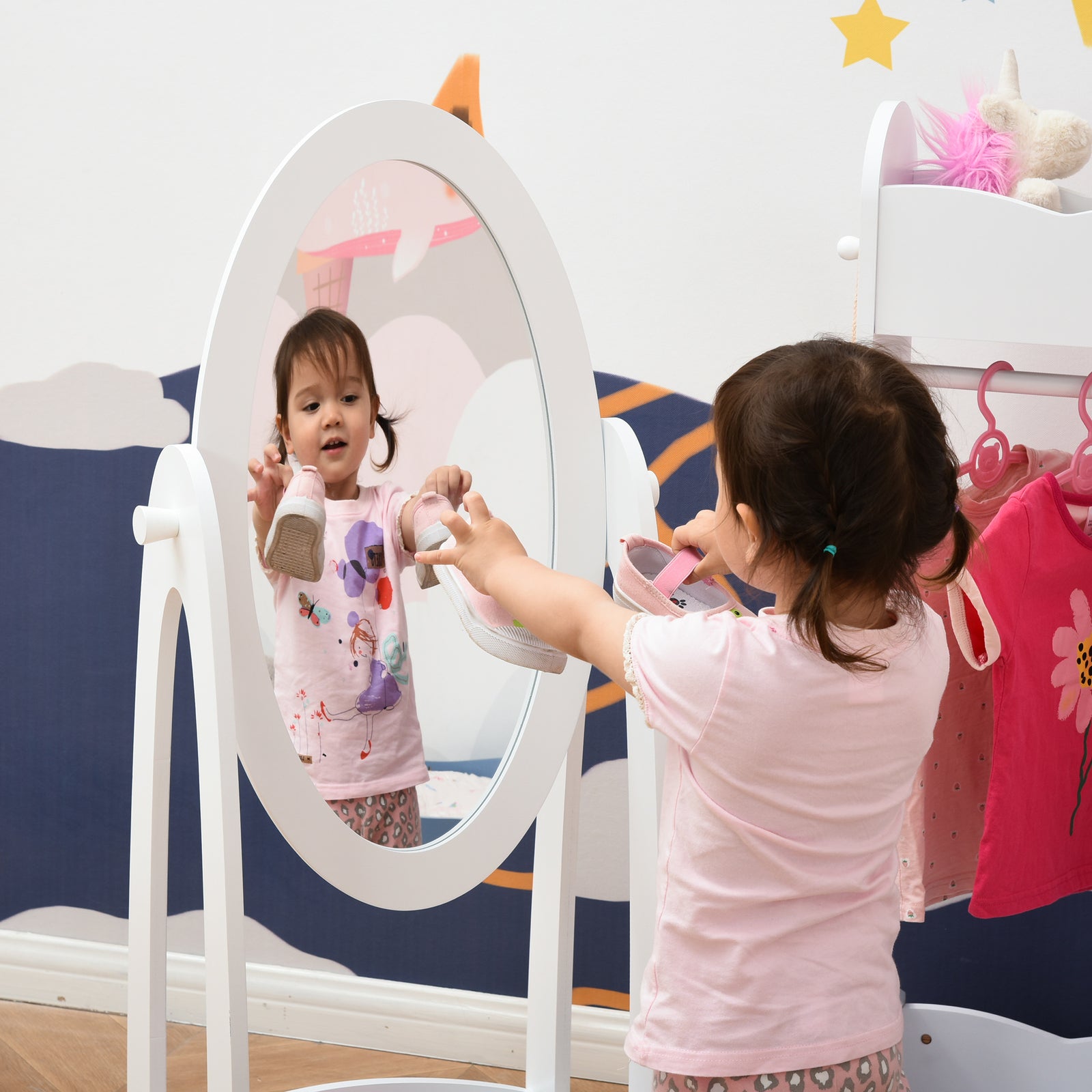 Free Standing Kids' Dressing Mirror With Storage For 3- 8 Years Old White