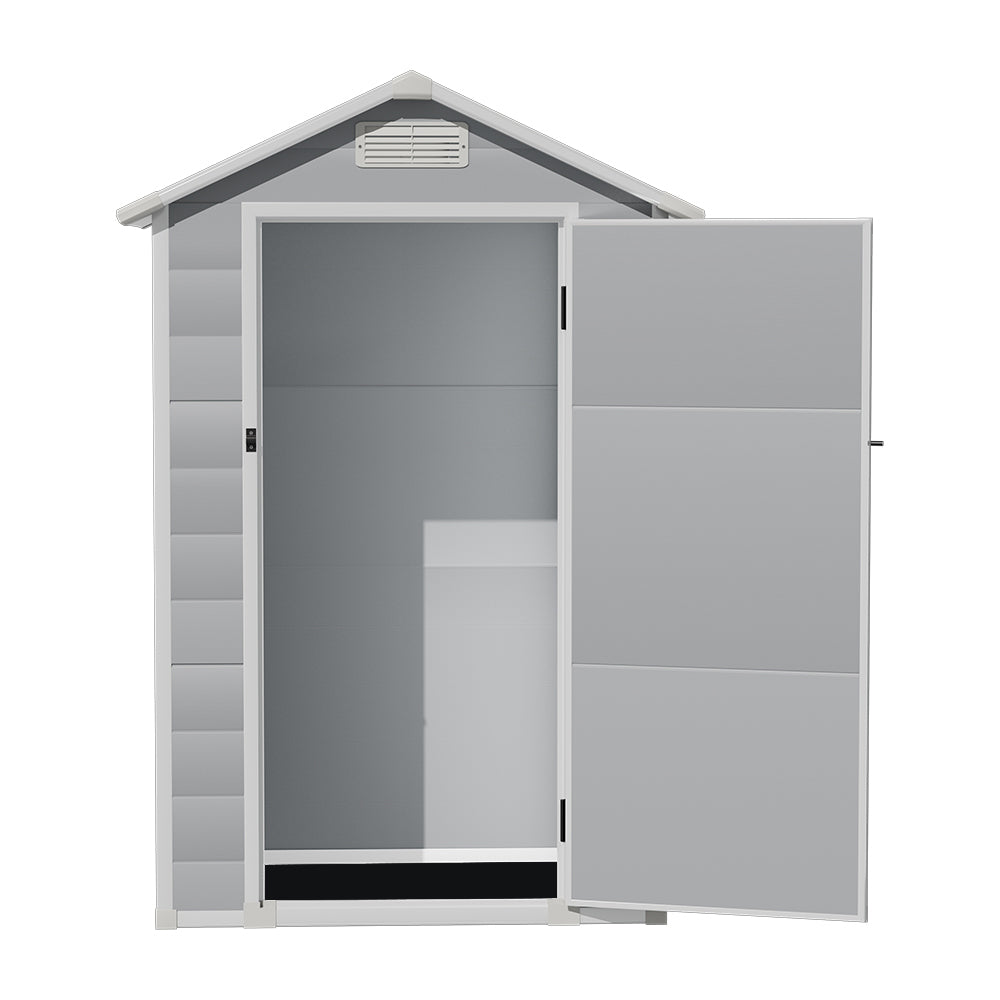4.4x3.4ft Apex Roof Garden Plastic Storage Shed With Lockable Door | Medium | Black & Grey