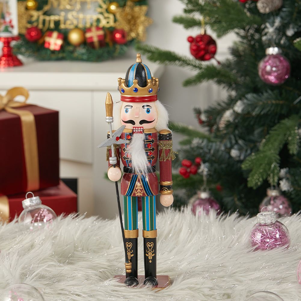 Wooden Nutcracker Soldier Figurine Christmas Ornament With Spear