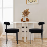Set Of 2 Sherpa Fleece Dining Chairs With  Backrest And Metal Frame – Soft, Modern, And Cozy Seating For Dining Or Living Spaces | Black