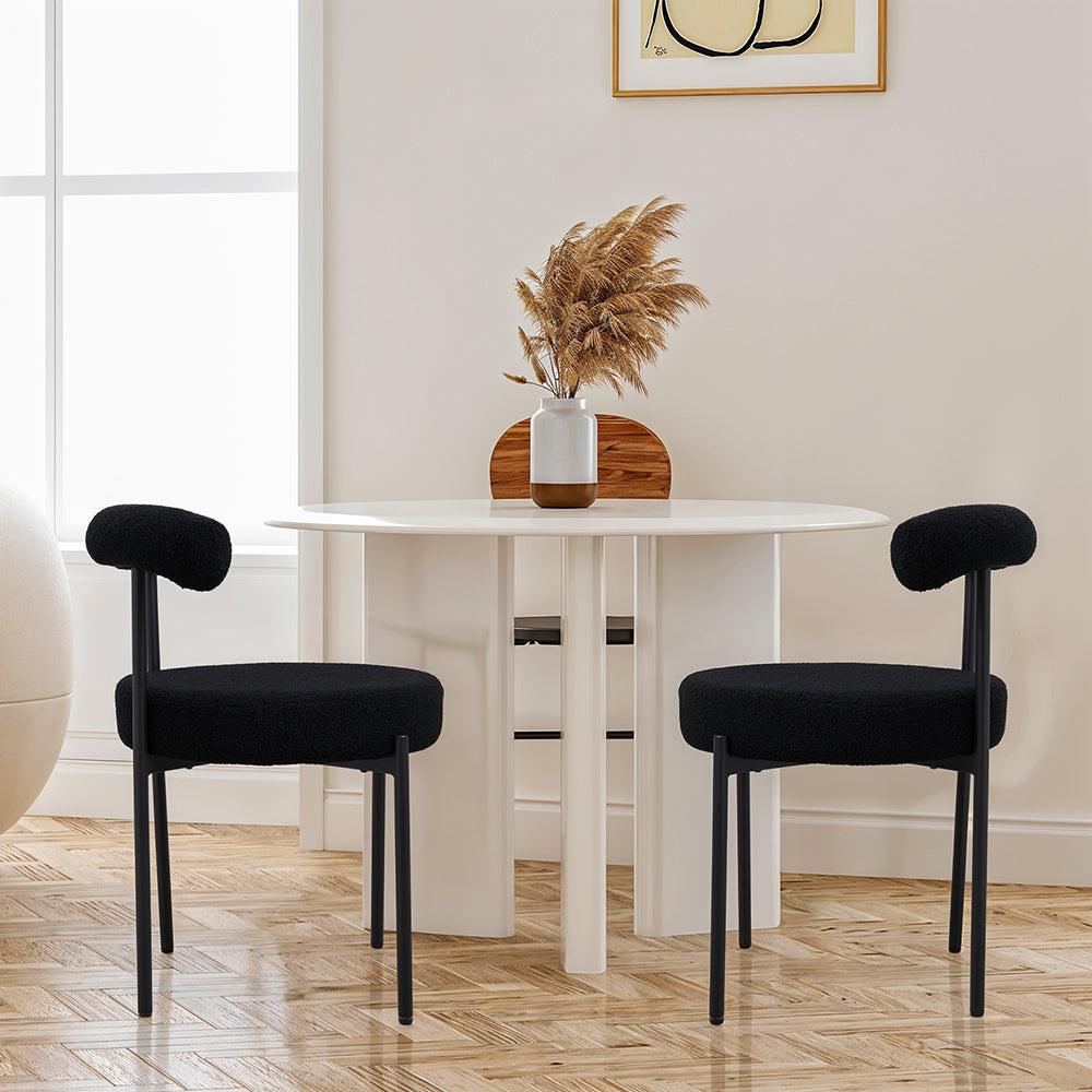 Set Of 2 Sherpa Fleece Dining Chairs With  Backrest And Metal Frame – Soft, Modern, And Cozy Seating For Dining Or Living Spaces | Black