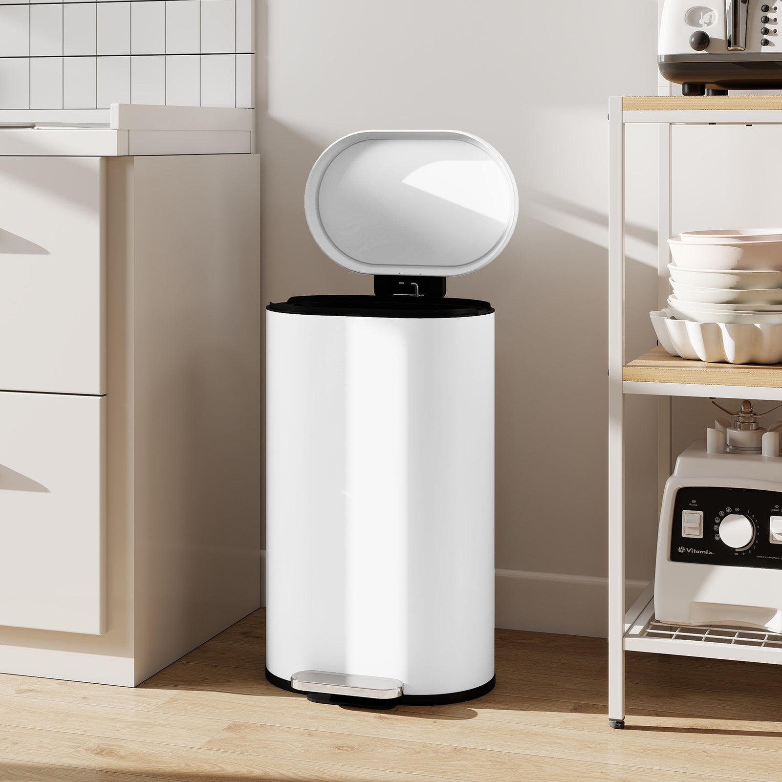 Slim Rectangular Pedal Bin With Soft-close Lid, 30l Kitchen Bin | White