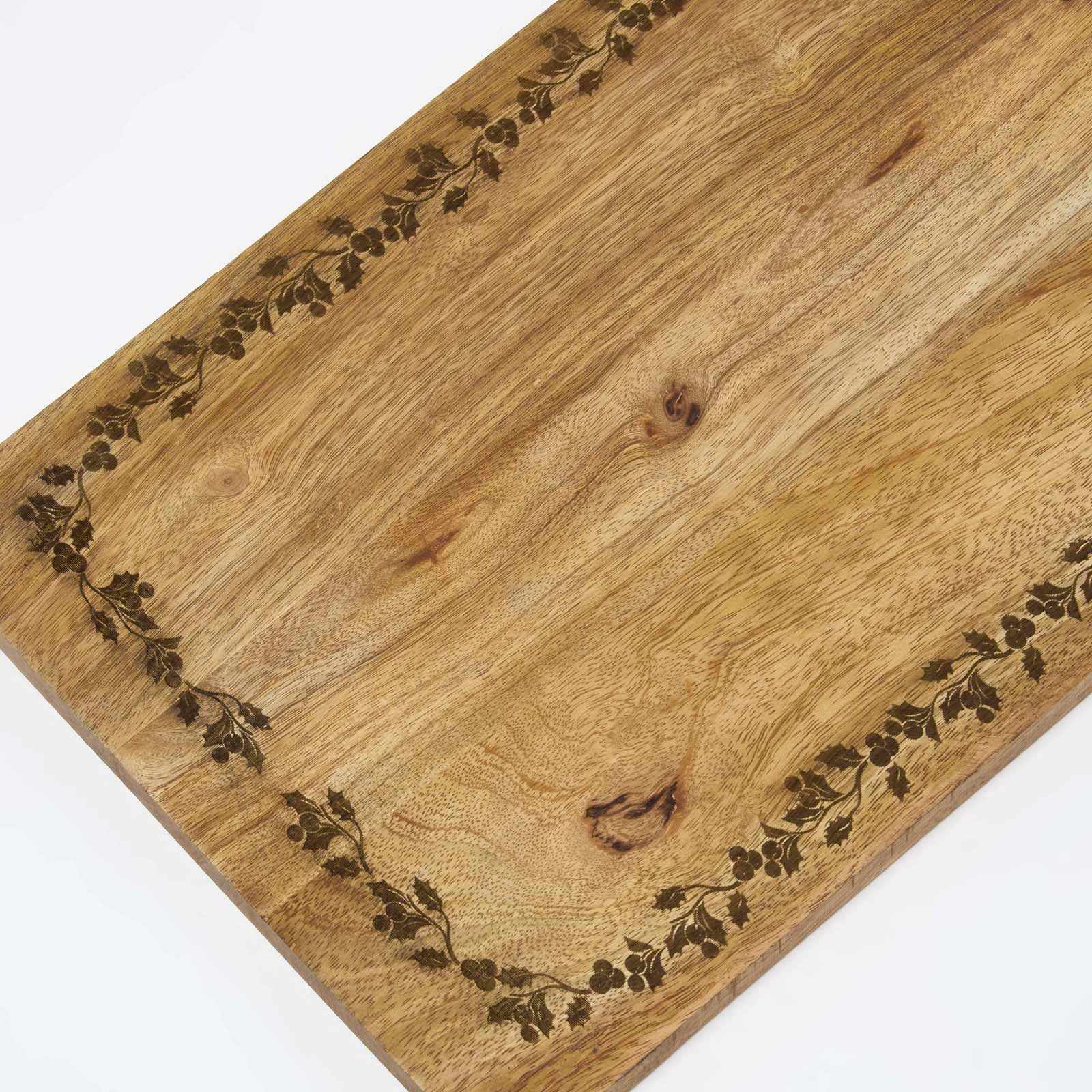 Etched Christmas Holly Mango Wood Chopping Board
