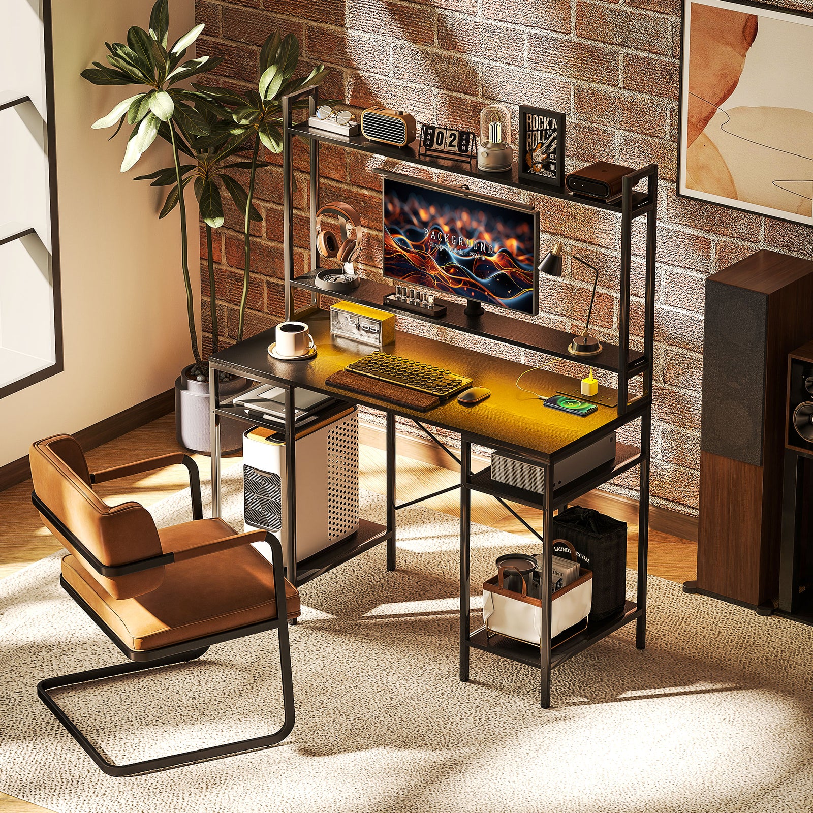 Computer Desk Home Office Desk With Monitor Stand | Black