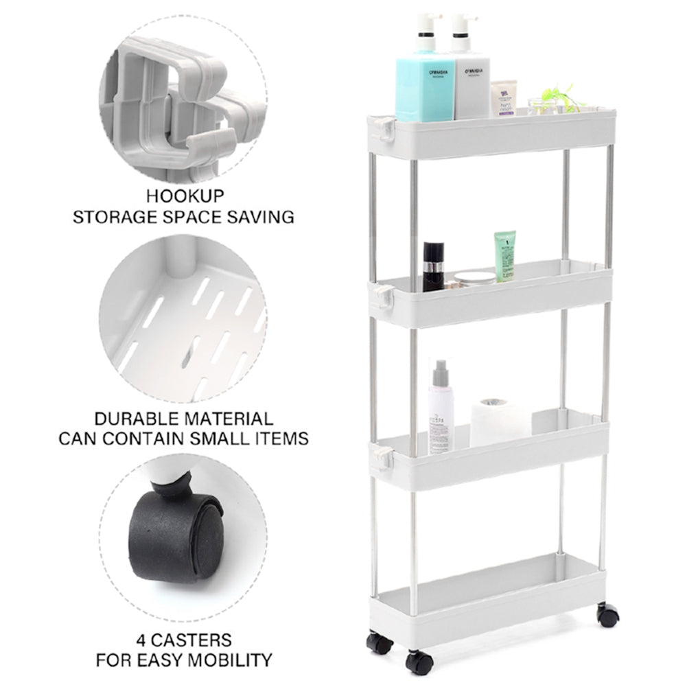 Slim Rolling Storage Cart Corner Storage Rack Shelf Plastic | Large | White