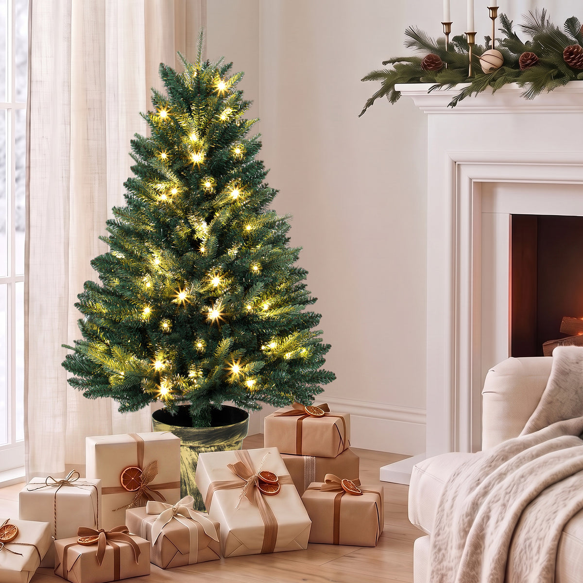 HOMCOM Realistic Xmas Tree With 80 Lights, Green