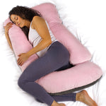 J Shaped Pregnancy Pillow, 140x70x20cm Shredded Memory Foam Full Body Maternity Cushion For Sleeping | J Shape | Pink