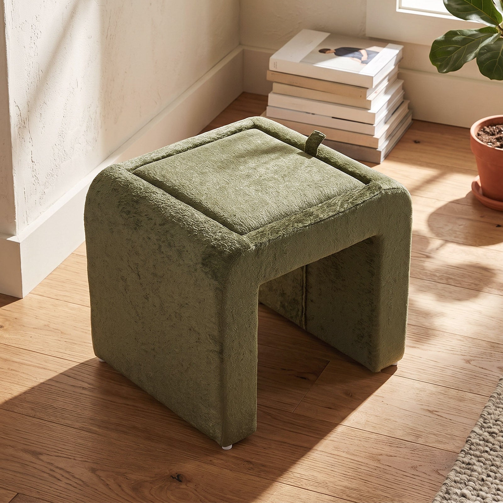 Modern Upholstered Footstool | Green