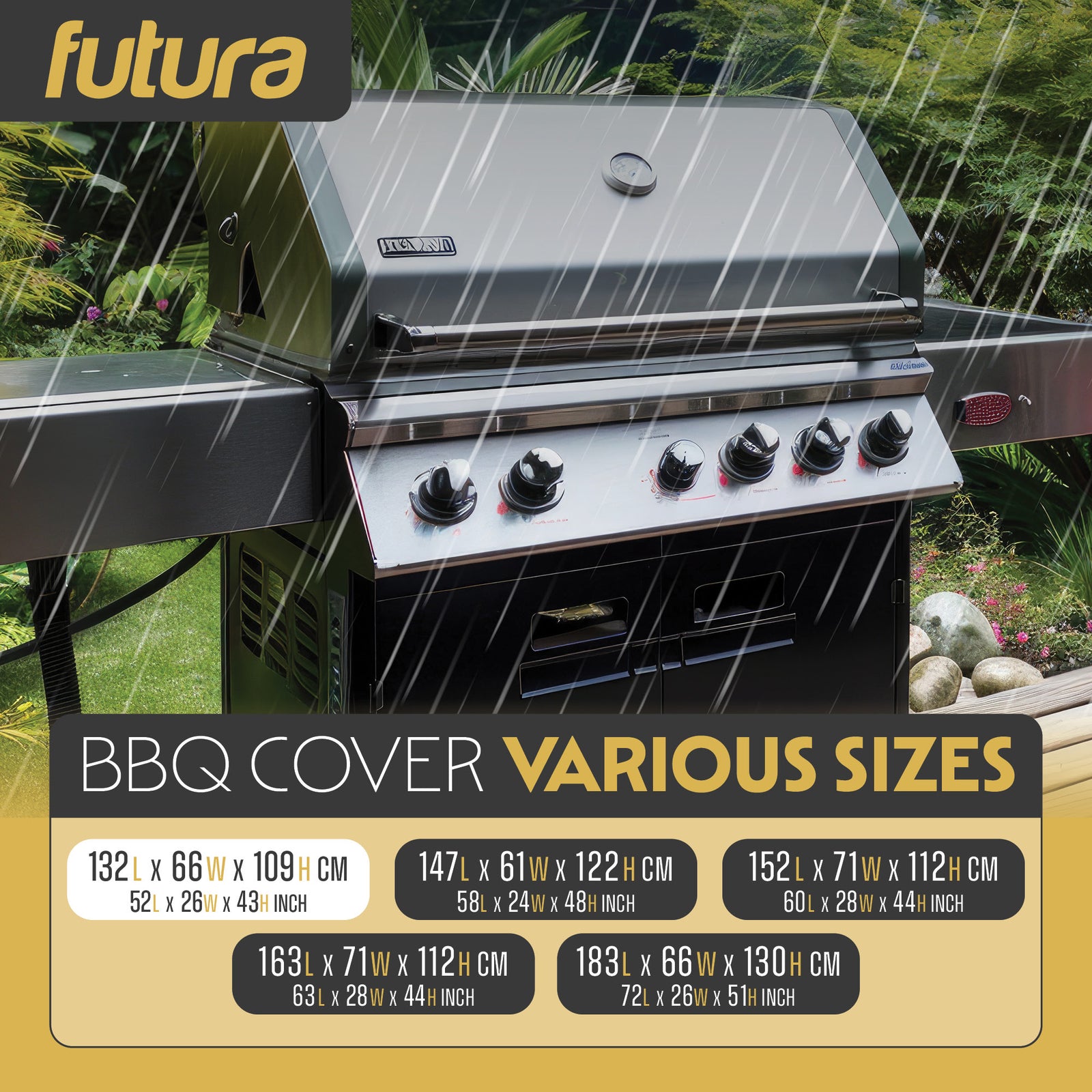 Premium Waterproof Bbq Cover Large Outdoor Barbecue Grills Cover 600d Oxford Fabric Uv Protection, Pvc Lining | 132cm | Black
