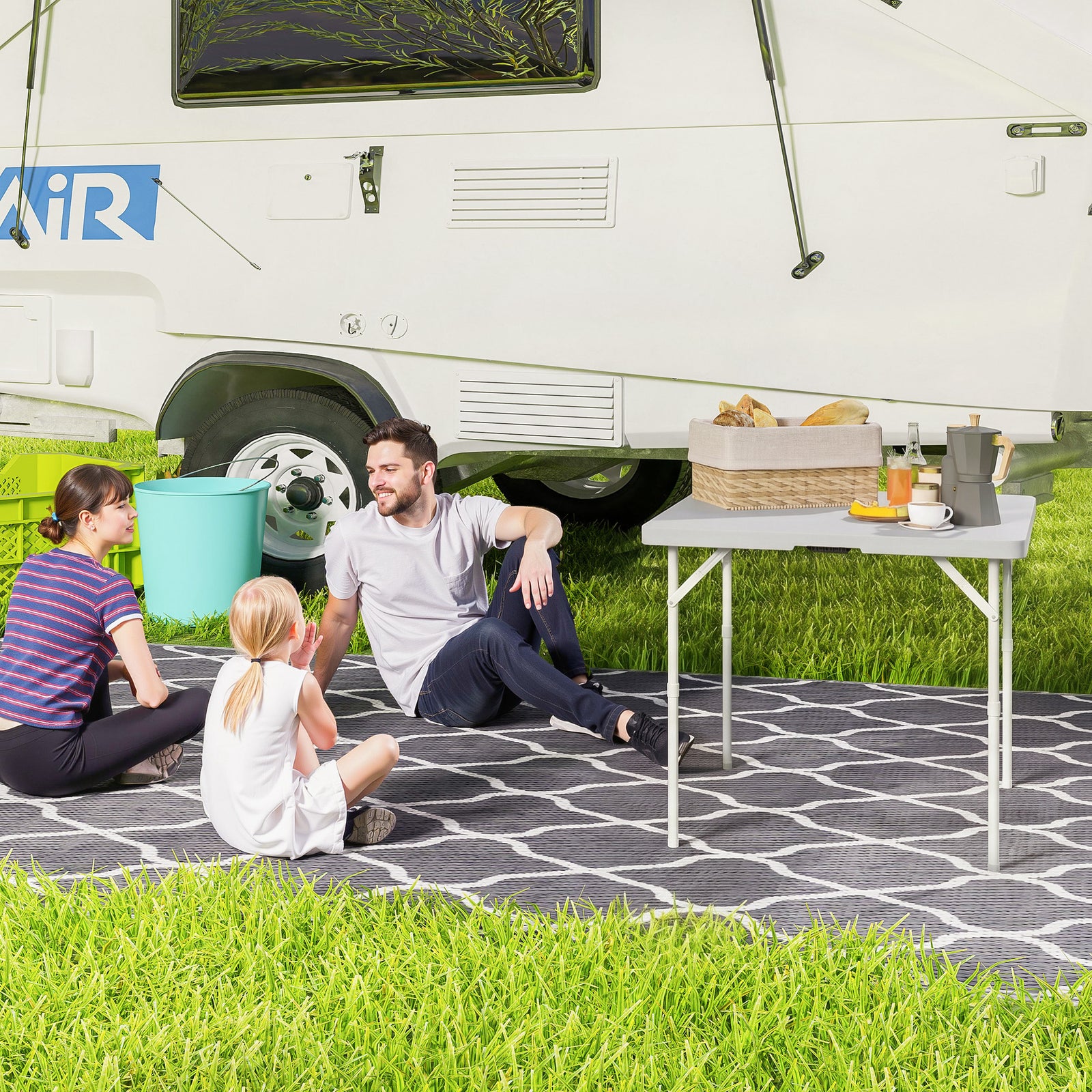 3ft Folding Camping Table W/ 2 Adjustable Height | Dark Gray