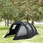 3-4 Persons Tunnel Tent, Two Room Camping Tent W/ Windows | Black