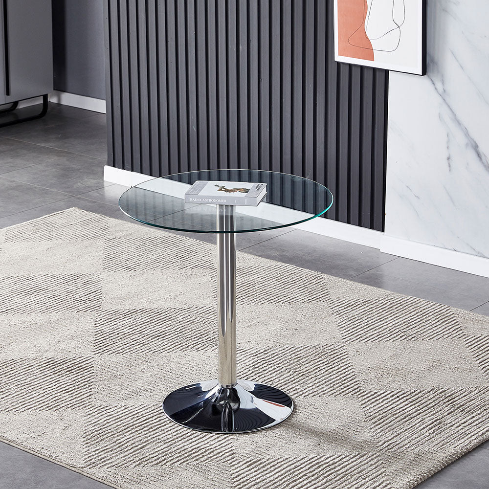70 cm Dia  Round Clear Glass Top Dining Table With Pedestal Base