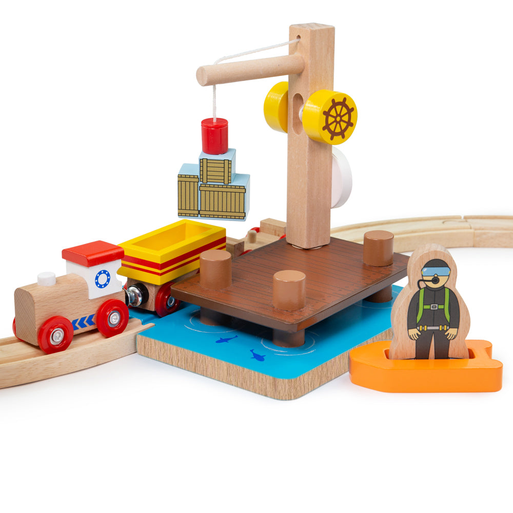 Crane Dock, Dinghy & Diver for Wooden Train Sets