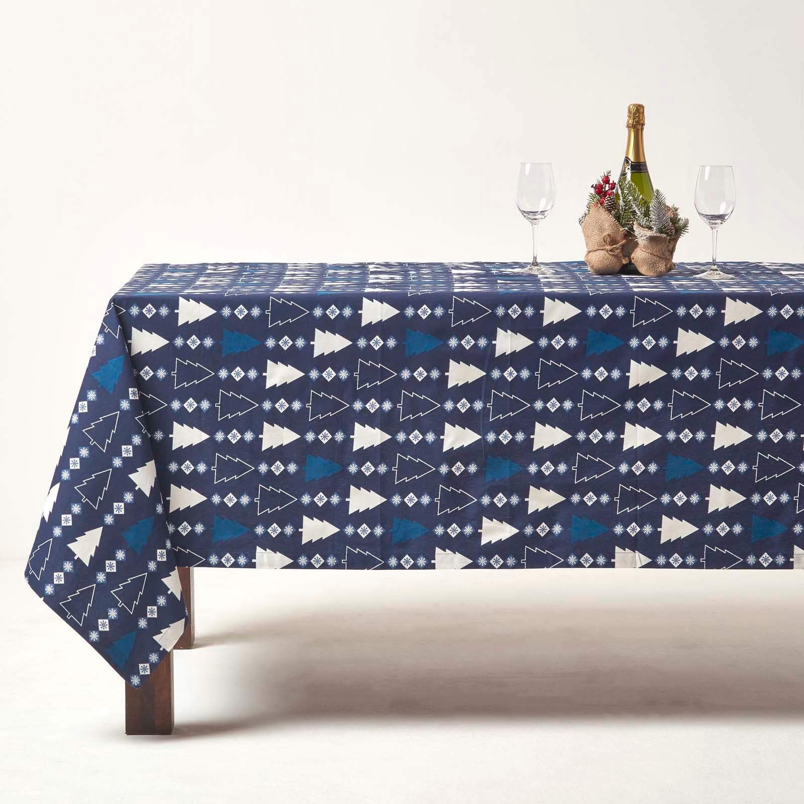 Blue Winterland 100% Cotton Christmas Tablecloth | 137 x 229cm | Blue