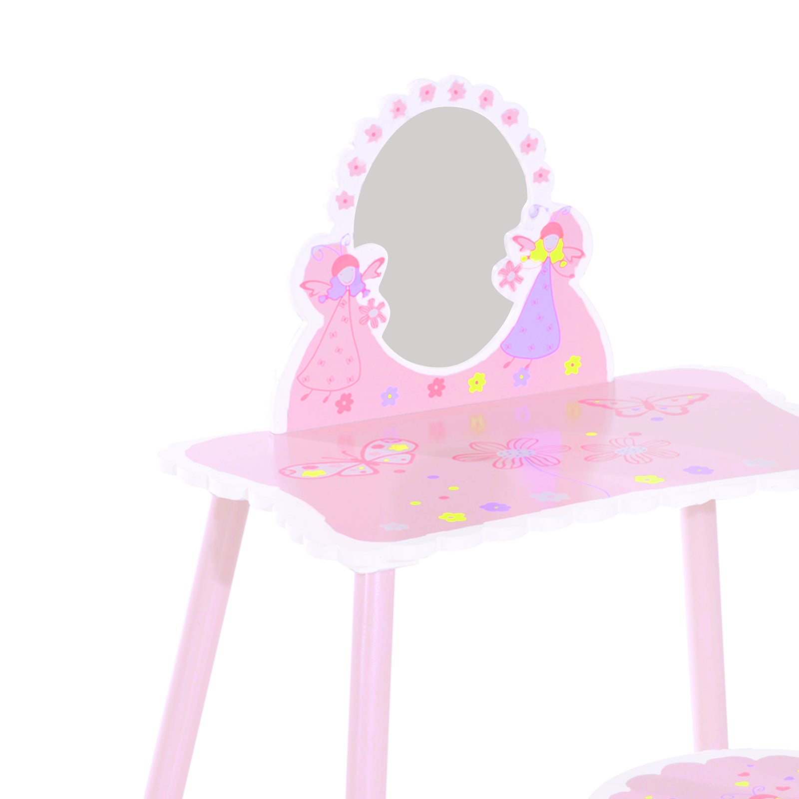Make Up Play Set Desk Chair Mirror Girls Pink Dressing Table With Stool Mdf Pink