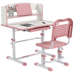 Height Adjustable Kids Desk And Chair Set, With Drawer, Bookshelf | Pink