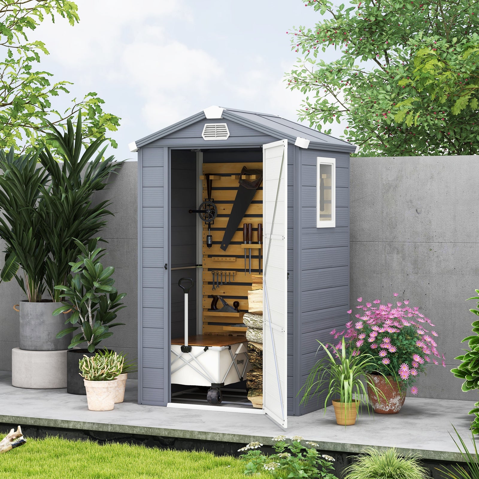 Garden Shed Tool Storage House With Lockable Door, Kit | Small | Gray