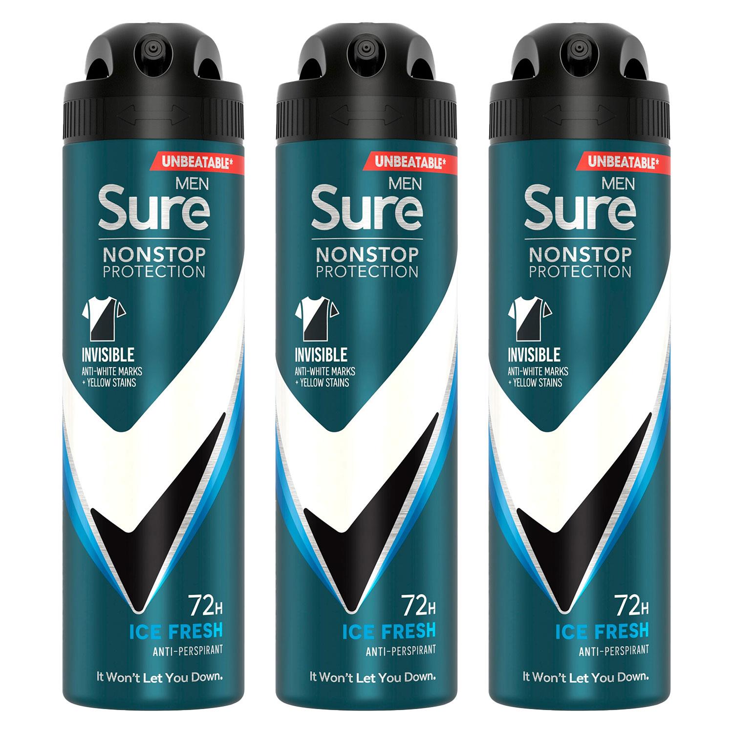 Men Nonstop Protection Invisible Antiperspirant Deo Ice Fresh 150ml, 3 Pack | 3