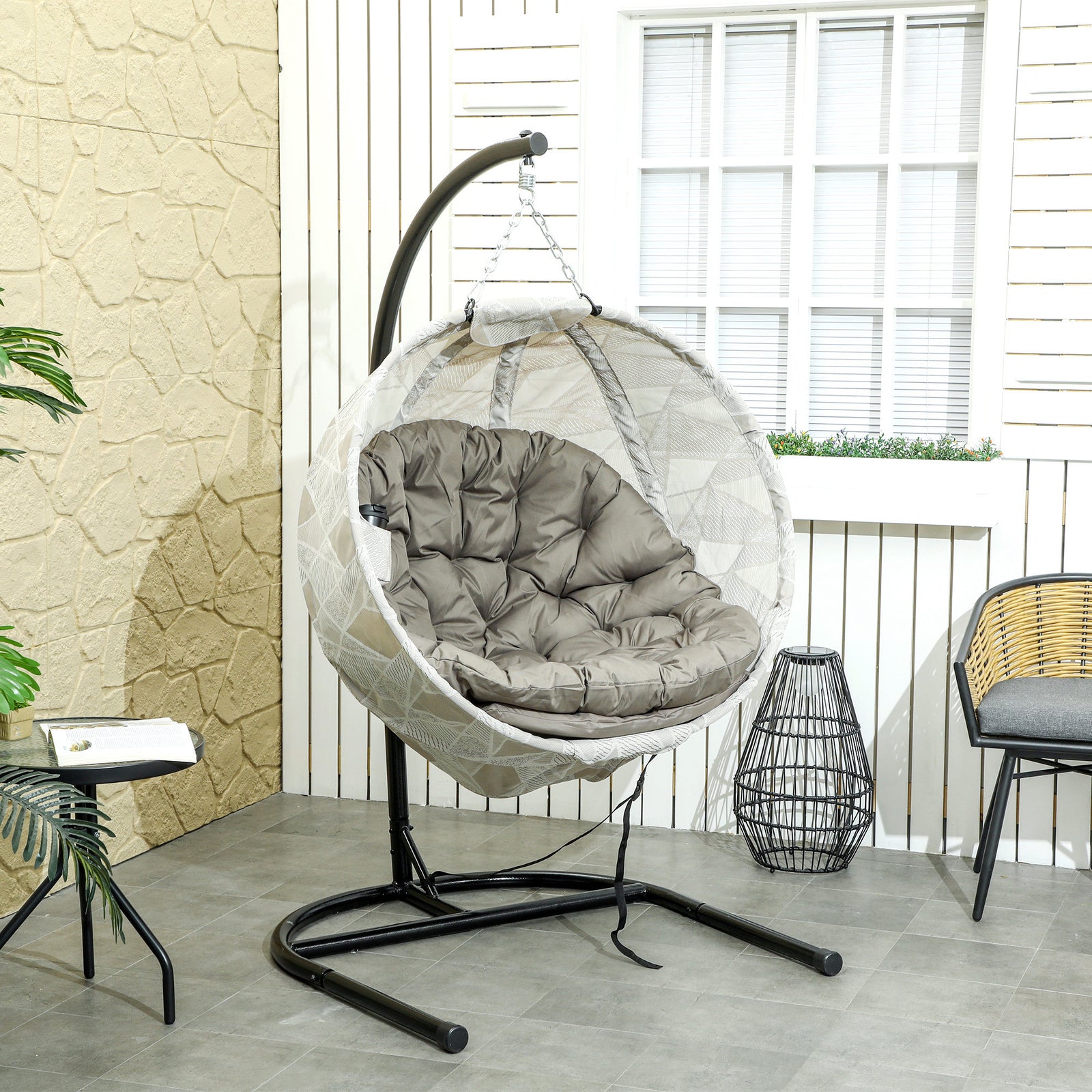 Hanging Egg Chair Outdoor Indoor Swing Chair, Folding Basket | Sand