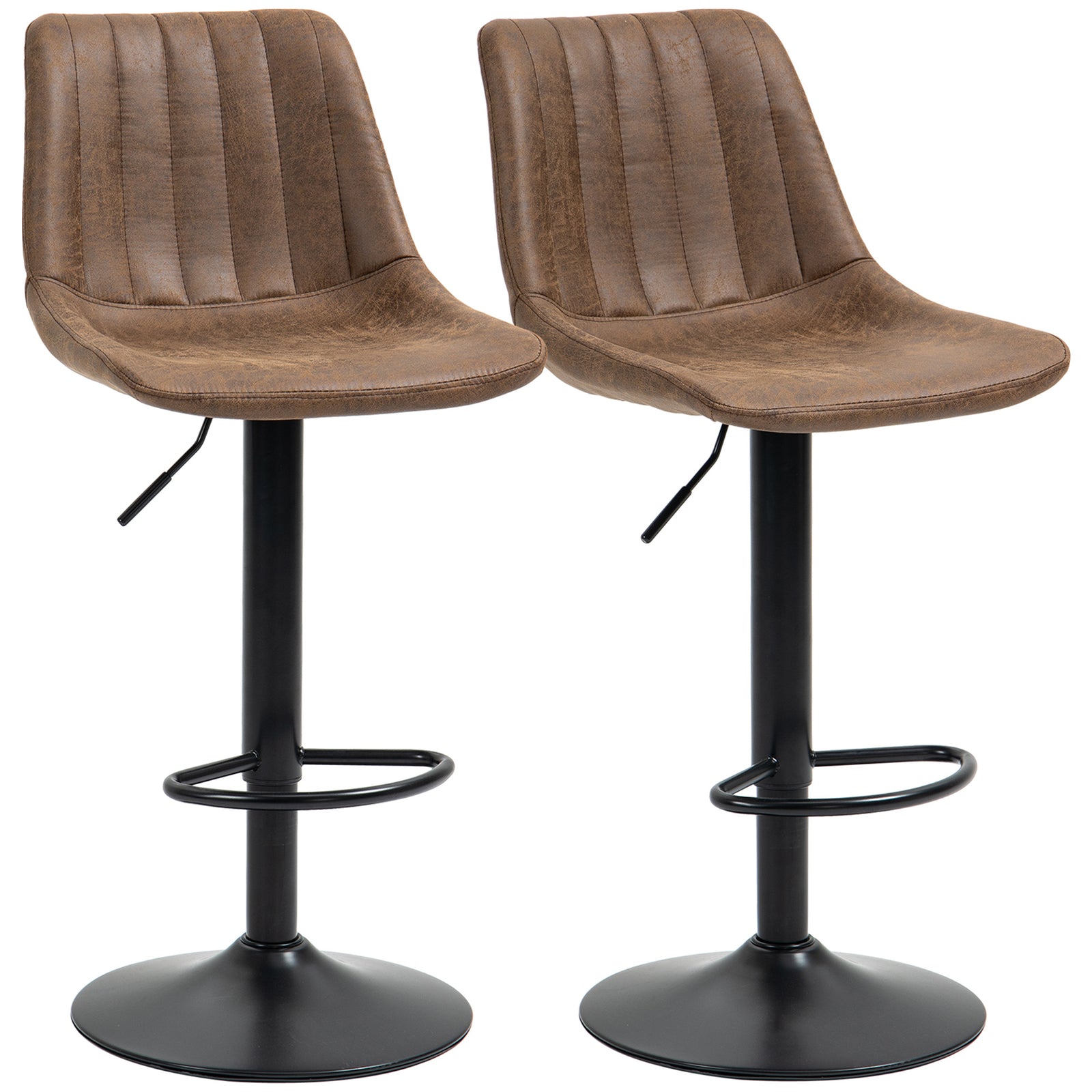 Set Of 2 Microfibre Retro Tub Bar Stools | Brown