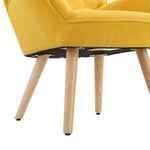Mustard Yellow Tufted Button Linen Armchair With Wooden Legs