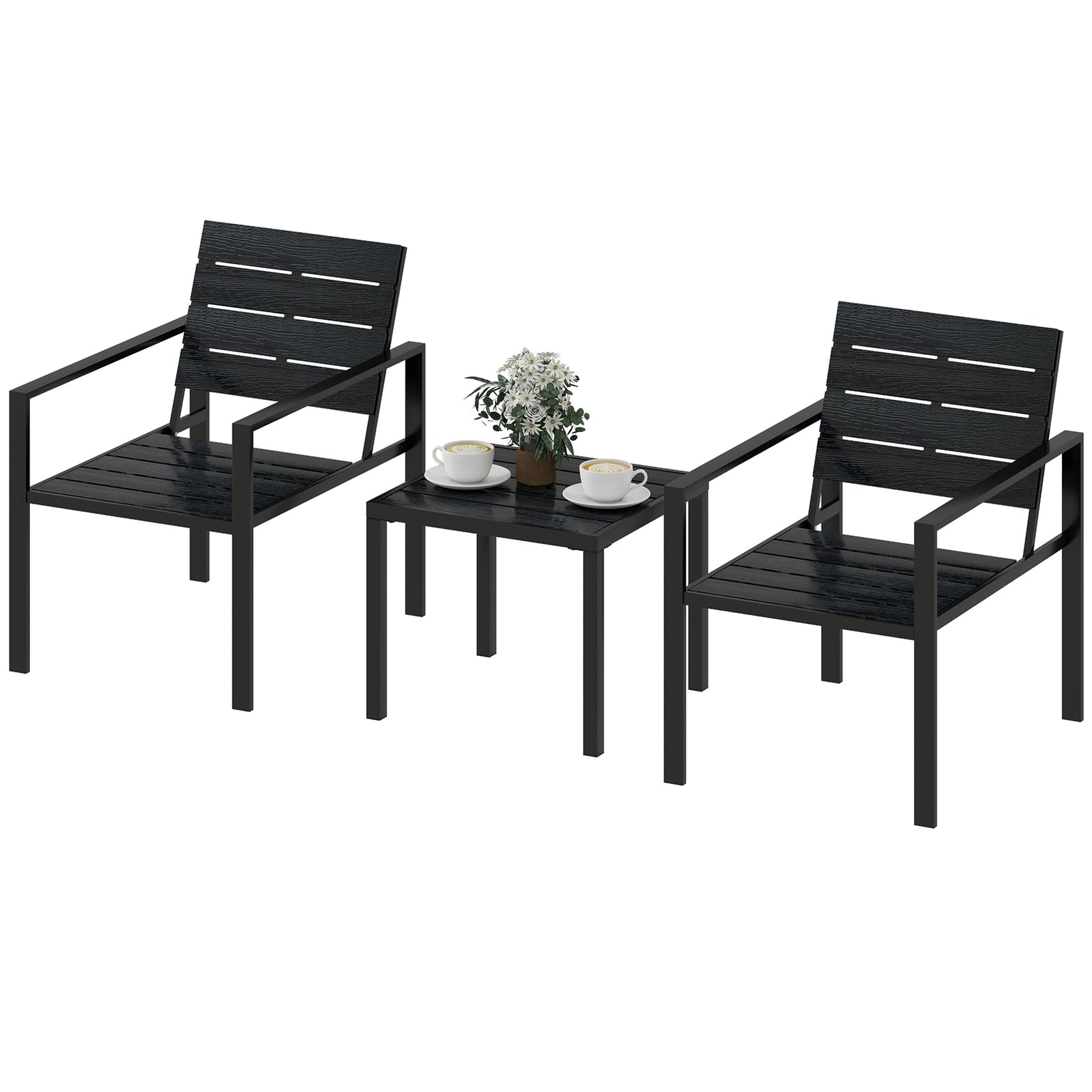 3 Pieces Garden Bistro Set For 2, Outdoor Bistro Table And Chairs | Black
