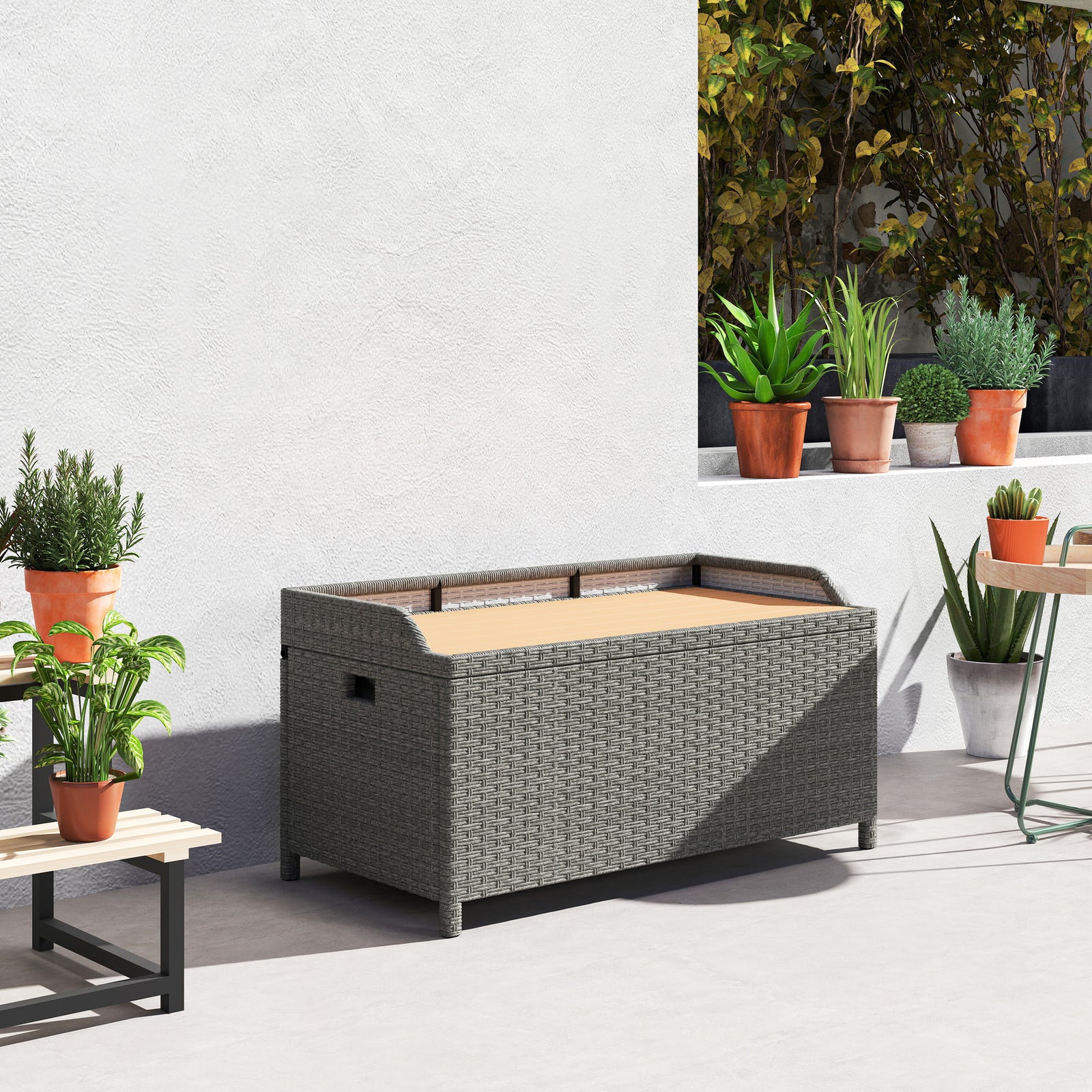 Outsunny Pe Rattan Outdoor Storage Bench