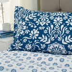 Ornamental Tile Floral 100% Cotton Duvet Cover Set - Soft Decorative Bedding | King | Blue