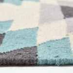 Helsinki Handwoven Geometric Blue Grey And Cream Kilim Wool Rug | 120cm x 180cm | Blue & Grey