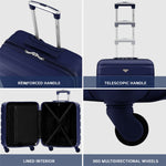 56x45x25cm Large Cabin Carry On Case - Overhead Luggage Suitcase - 4 Spinner Wheels - Abs Shell | 56 x 45 x 25cm | Navy Blue