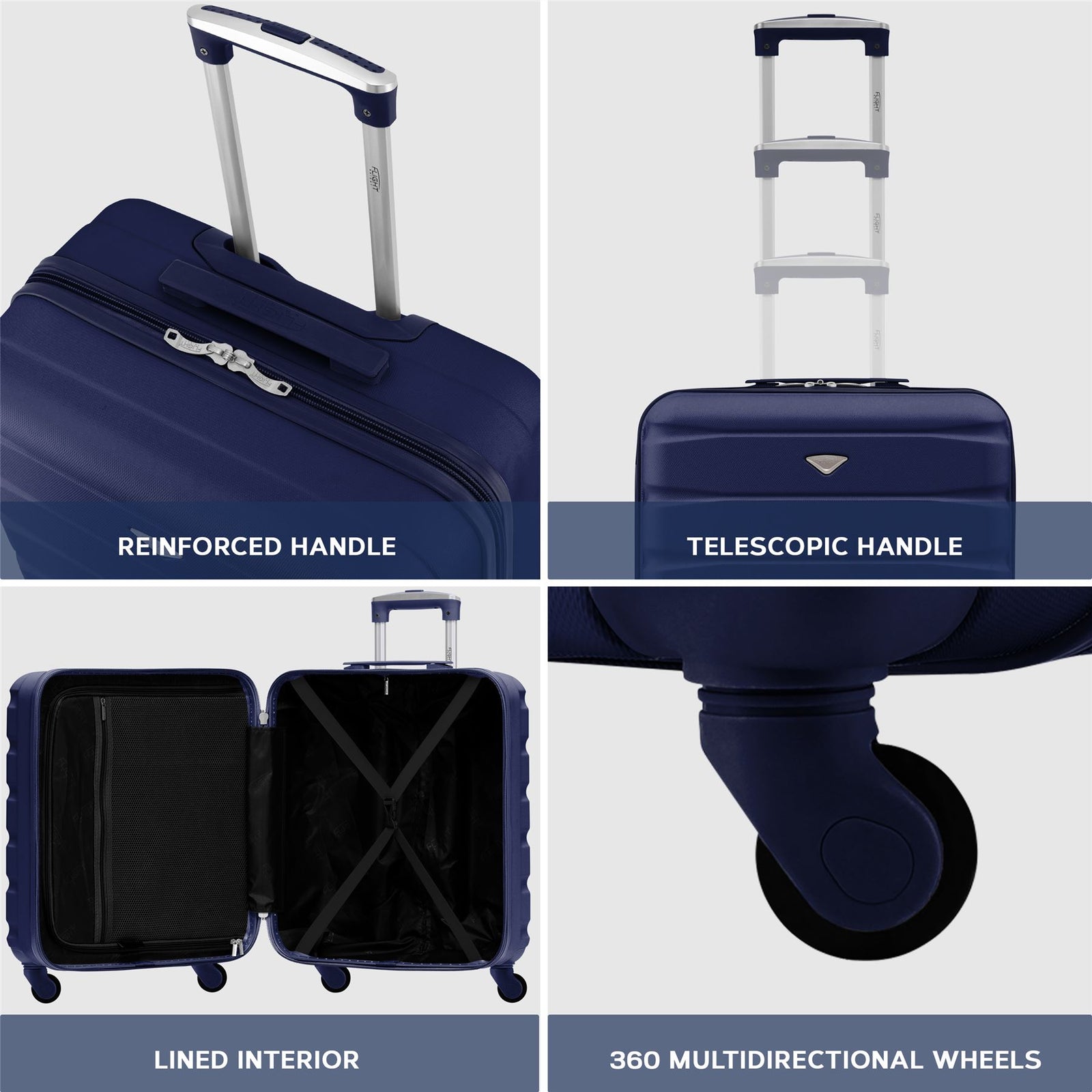 56x45x25cm Large Cabin Carry On Case - Overhead Luggage Suitcase - 4 Spinner Wheels - Abs Shell | 56 x 45 x 25cm | Navy Blue