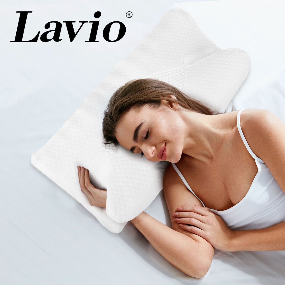 Lavio Ergonomic Neck Pillow Memory Foam For Sleep Well Breathable Washable Cover