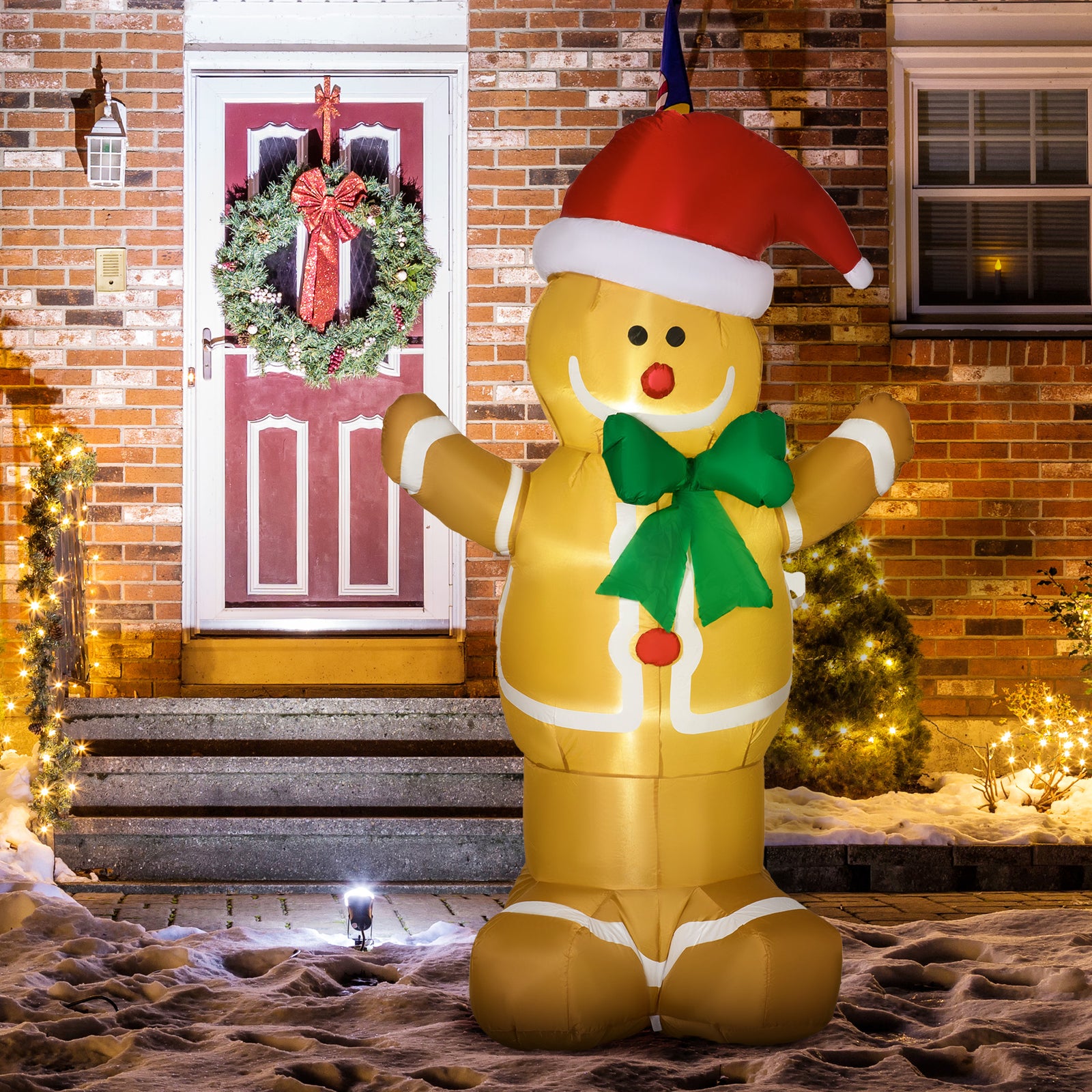 6ft Christmas Inflatable Gingerbread Man And Santa Hat