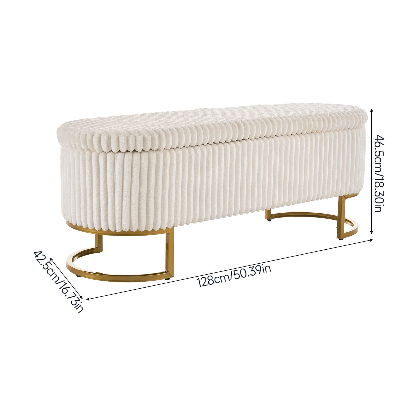 Corduroy Upholstered Storage Bench | White