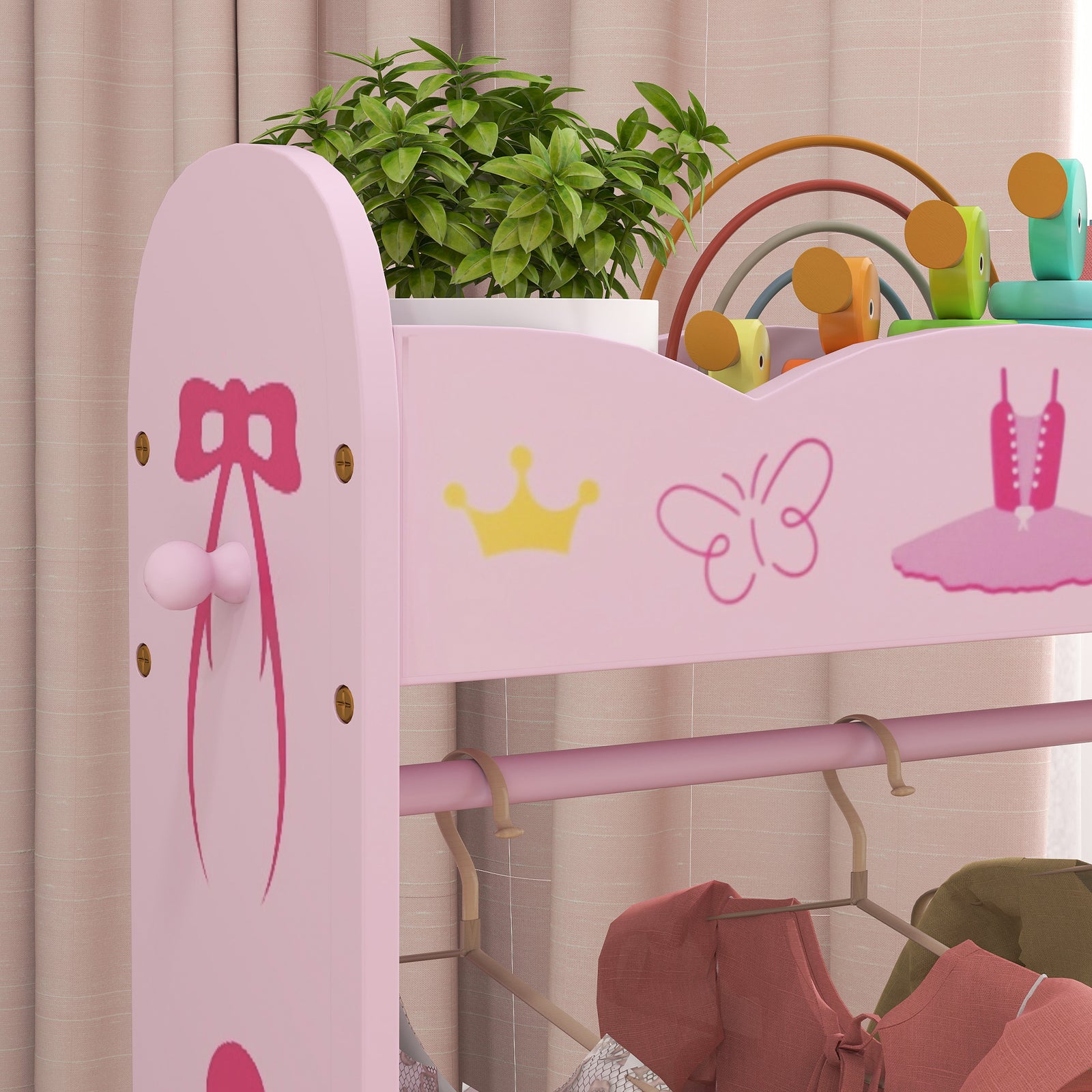 Kids Clothes Rail, Dress Up Rail W/ 2 Storage Shelves, 70 X 37 X 103cm | Pink