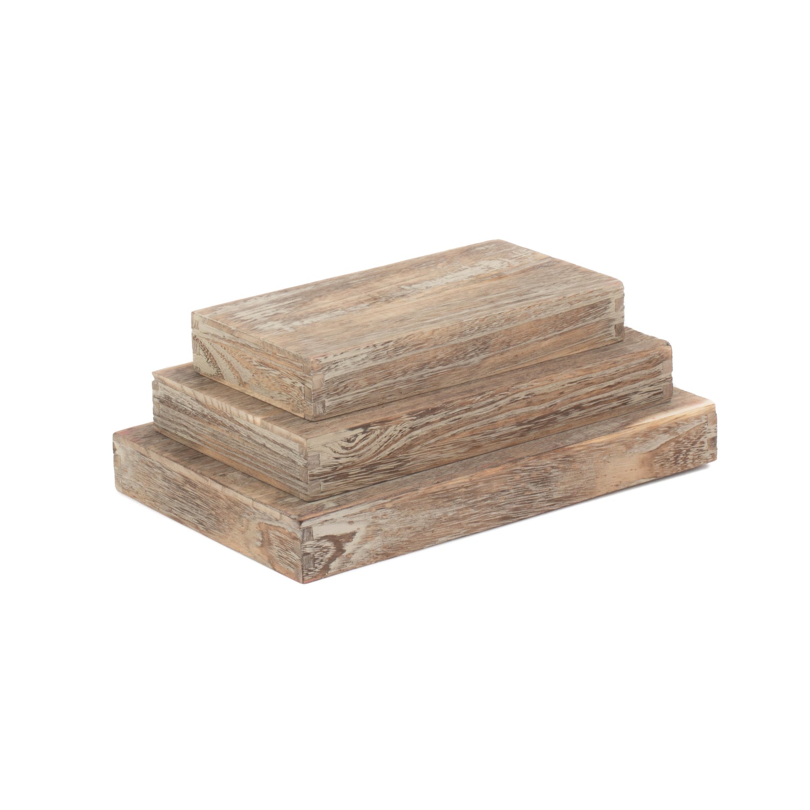 Wood Shallow Wooden Plinth Tray | Set-of-3 | Brown