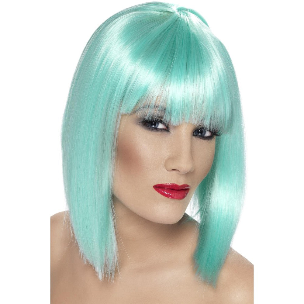 Glam Short Blunt Wig With Fringe | Neon Aqua