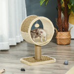 Small Cat Tree For Indoor Cats W/ Scratching Post, Tunnel, Toy - Beige