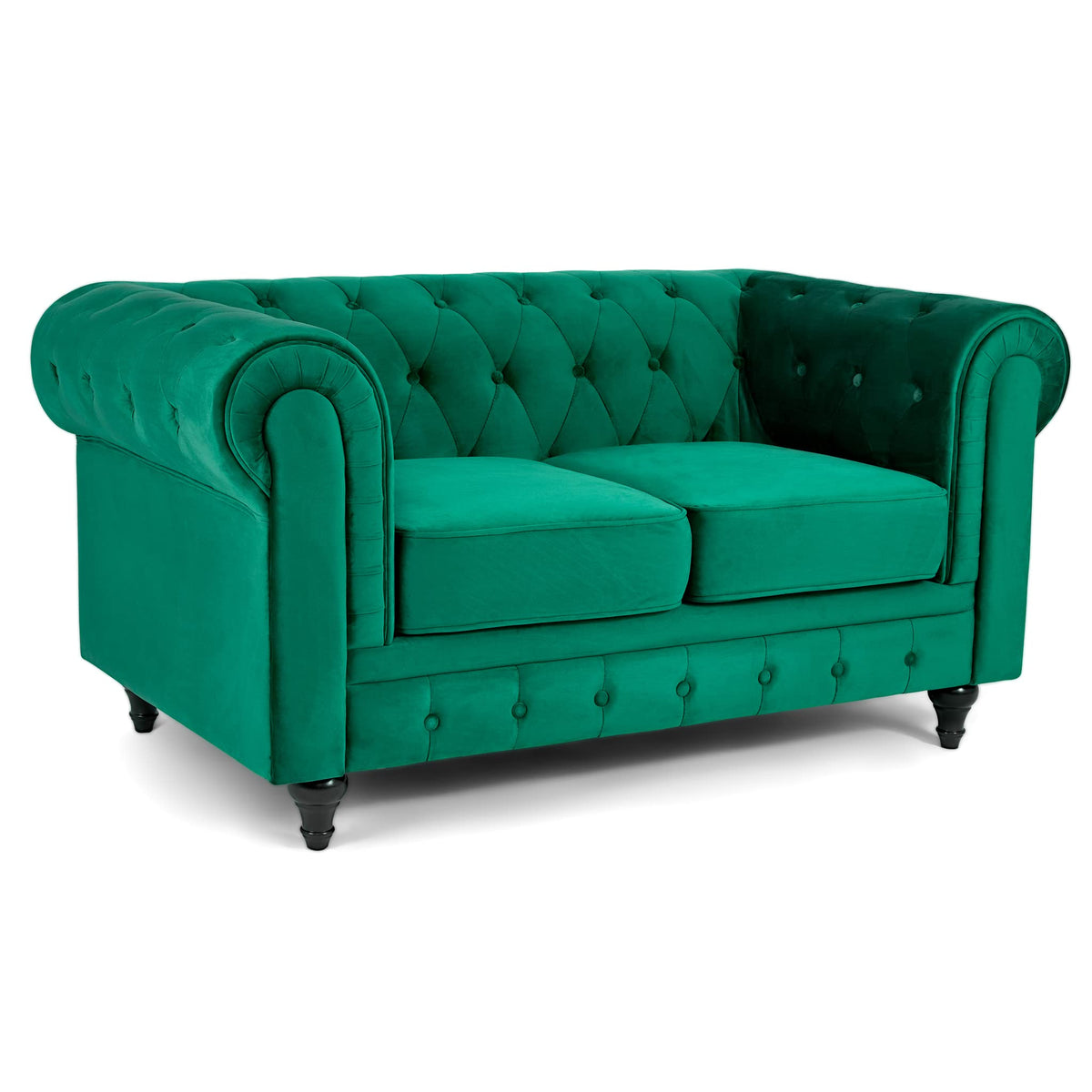 Chesterfield Scroll Arm Velvet Sofa 2 Seater | Emerald