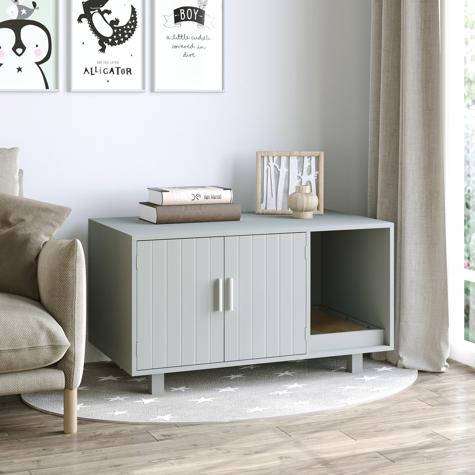 Cat Litter Box Enclosure & House W/ Nightstand/end Table Design | Gray