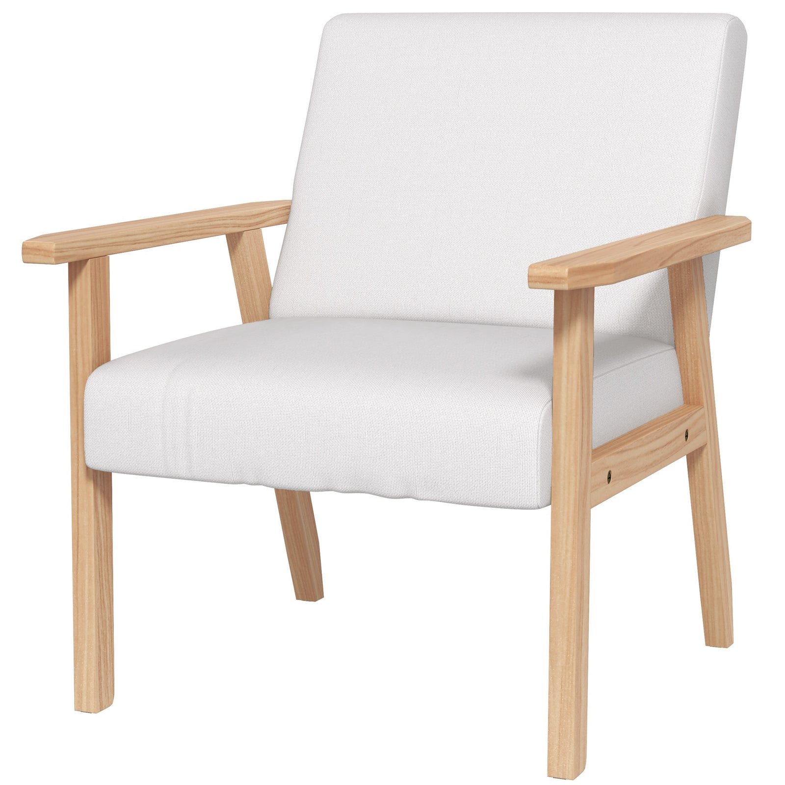 Accent Chair With Wood Frame Wide Seat Linen Armchair