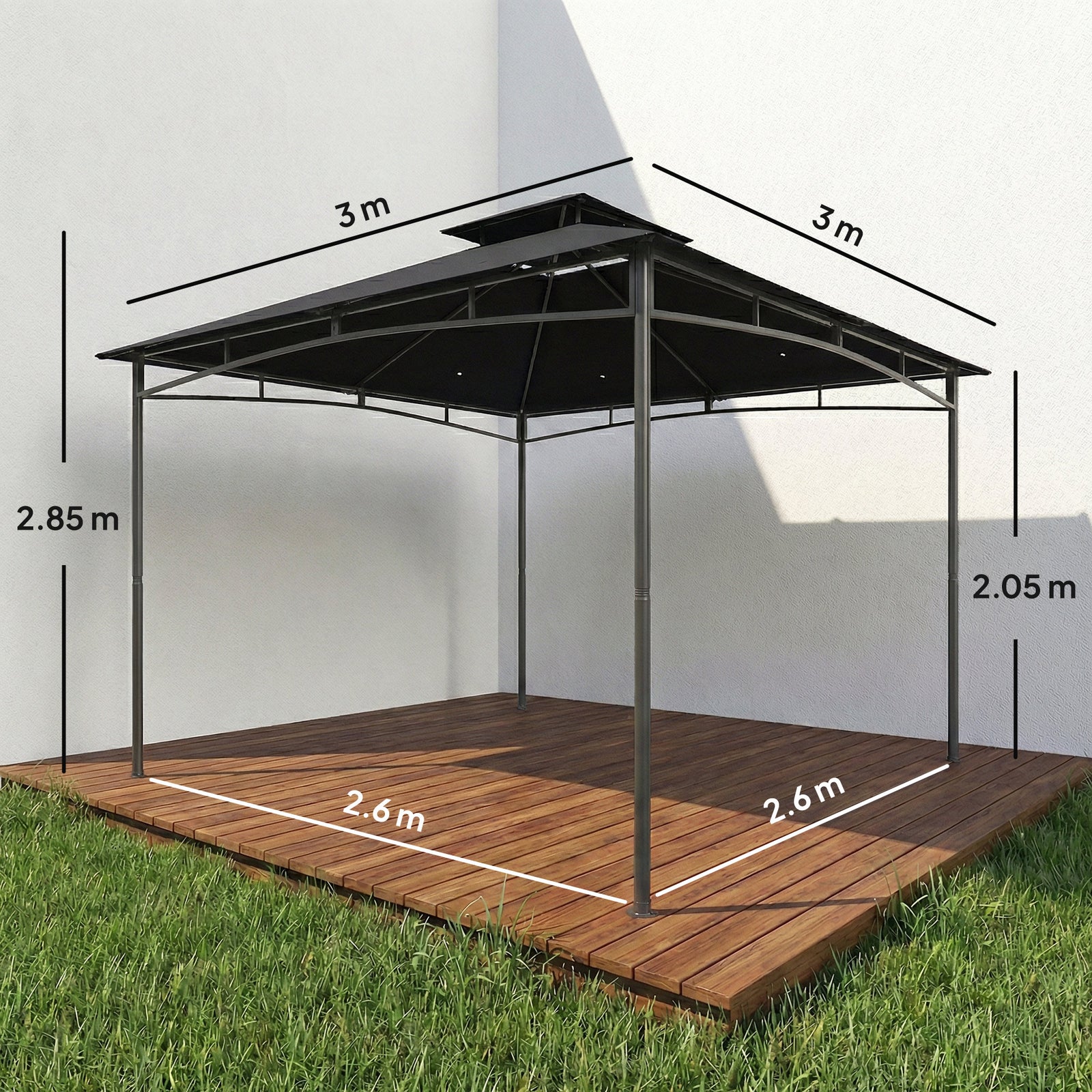  3 X 3 M Gazebo, Outdoor Gazebo Canopy With 2-tier Roof | Black