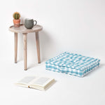 Block Check Cotton Gingham Floor Cushion | 40cm x 40cm | Blue